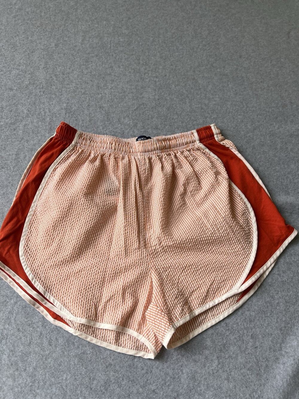 Shorties by Lauren James Striped Athletic Shorts Orange/White L